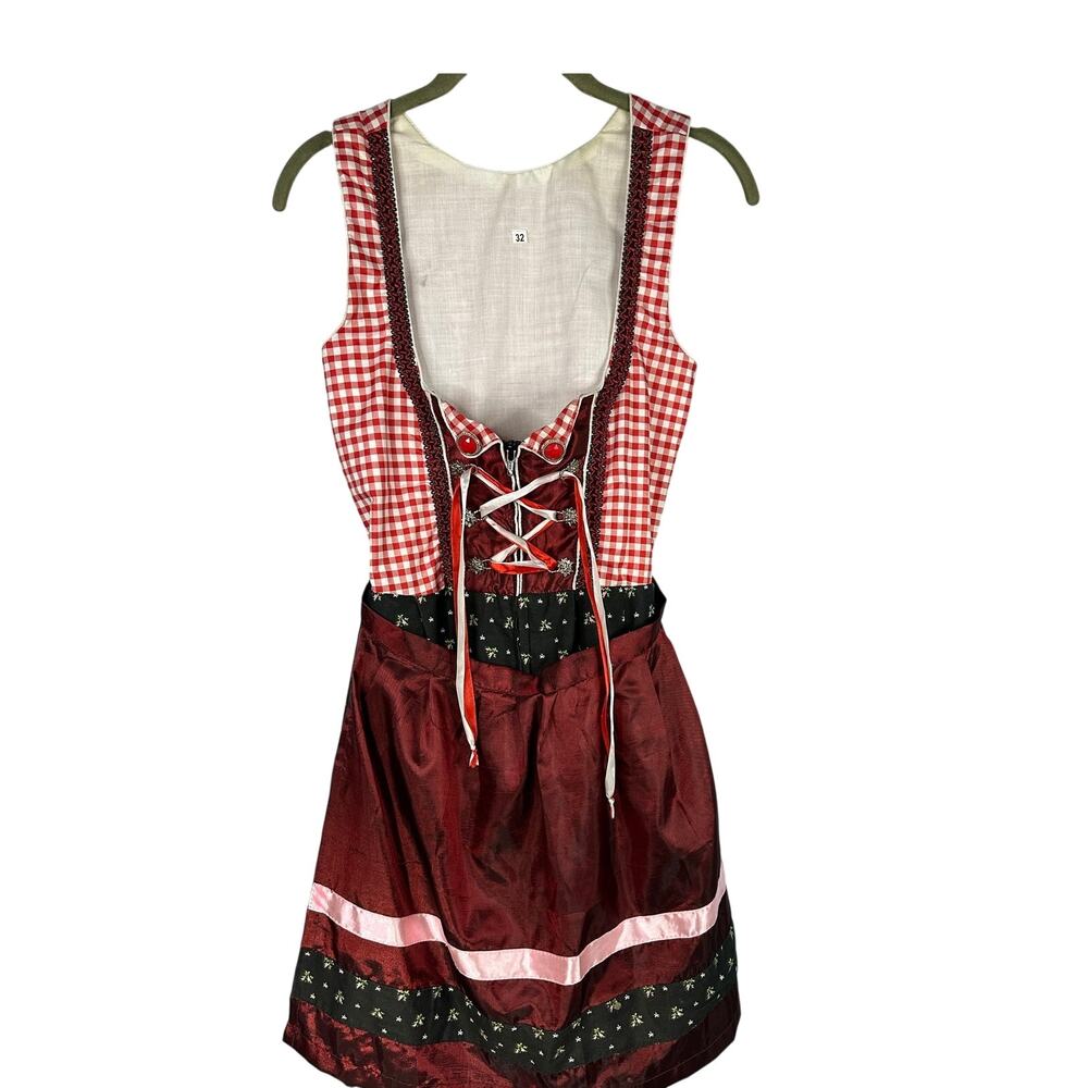2-piece Alpenmärchen red and white gingham checkered dirndl set with apron 32